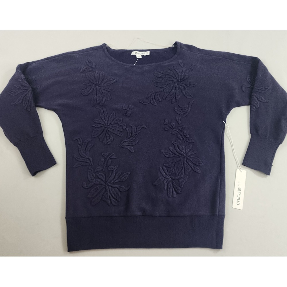 Chico's sweater pullover womens 0 US S Small 570357305 navy 5% wool Dewberry $79